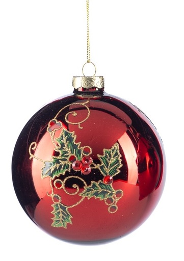 [GW034-A] 10cm Holly Berry Glass Ball - Red/Green