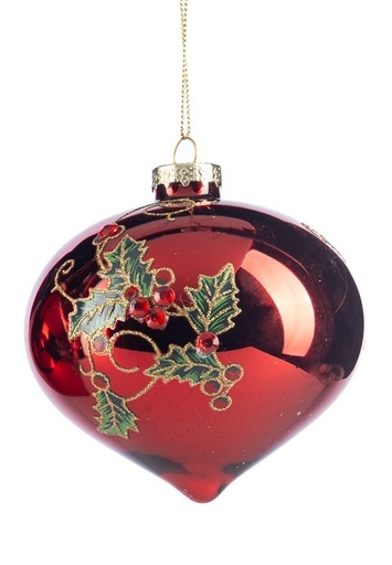 [GW034-C] 7.5cm Holly Berry Glass Onion - Red/Green