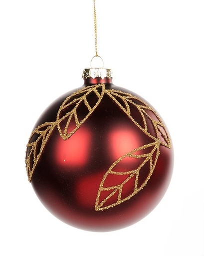 [GW035-A] 10cm Beaded Leaf Glass Ball - Red