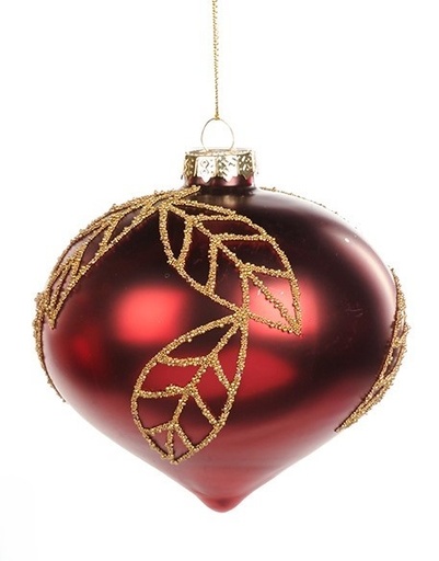 [GW035-C] 7.5cm Beaded Leaf Glass Onion - Red