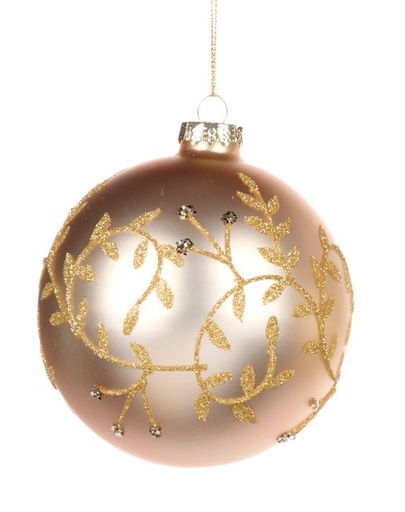 [GW036-A] 10cm Glittered Vine Glass Ball - Gold