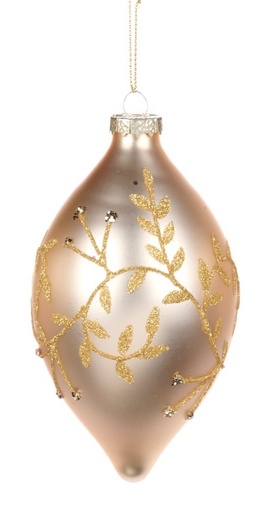 [GW036-B] 15cm Glittered Vine Glass Teardrop - Gold
