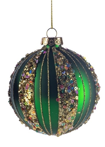 [GW038-C] 8cm Sequined Glass Ball - Green/Multicolour
