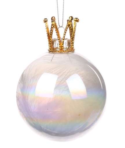 [GW041] 12cm Crown Glass Ball - Clear/Gold