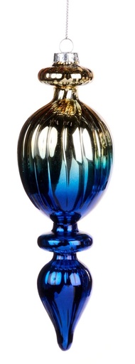 [GW045-A] 18cm Ribbed Gradient Glass Finial - Gold/Blue