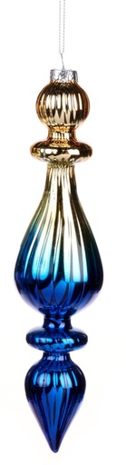 [GW045-C] 21cm Ribbed Gradient Glass Finial - Gold/Blue
