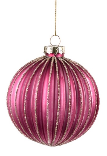 [GW048-A] 8cm Ribbed Glass Ball - Pink